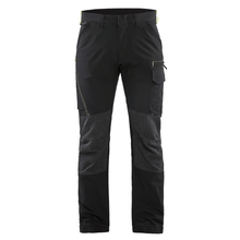  Blaklader 1422 4-Way Stretch Service Work Trousers Black / Hi-Vis Yellow Only Buy Now at Workwear Nation!