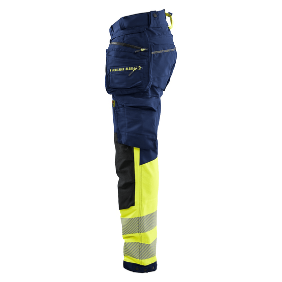Blaklader 1125 Hi-Vis 4-Way Stretch Kneepad Trousers Navy/Yellow - Workwear Nation Ltd
