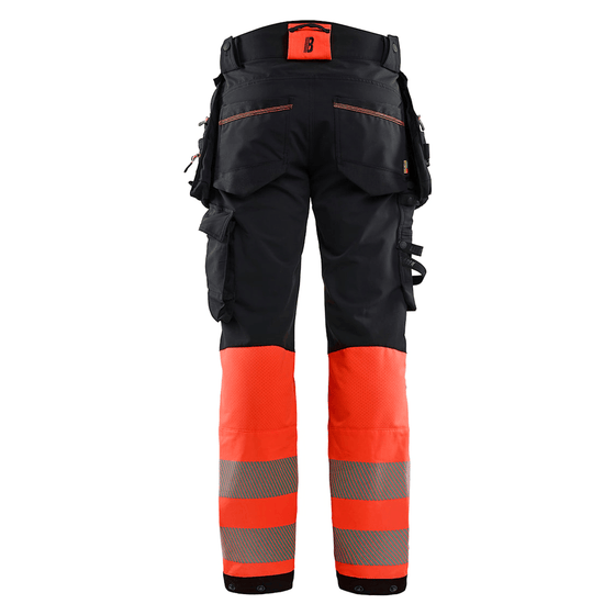 Blaklader 1125 Hi-Vis 4-Way Stretch Kneepad Trousers Black/Red - Workwear Nation Ltd