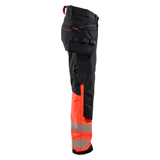 Blaklader 1125 Hi-Vis 4-Way Stretch Kneepad Trousers Black/Red - Workwear Nation Ltd