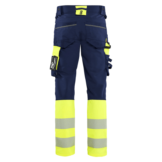 Blaklader 1126 Hi-Vis 4-Way Stretch Kneepad Trousers Navy/Yellow - Workwear Nation Ltd