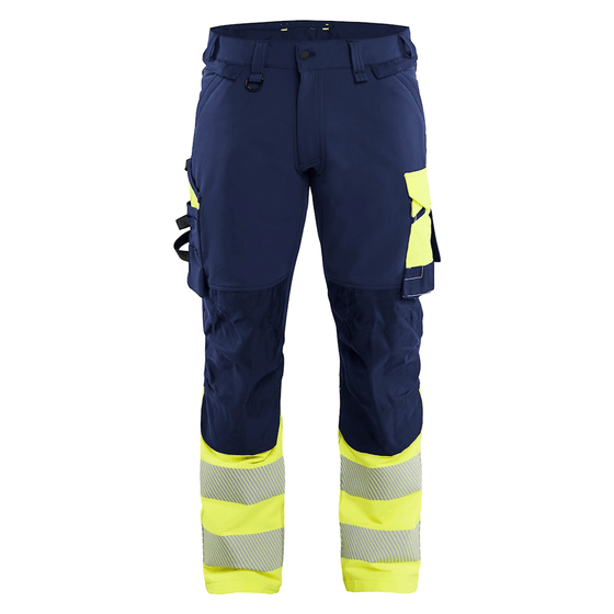 Blaklader 1126 Hi-Vis 4-Way Stretch Kneepad Trousers Navy/Yellow - Workwear Nation Ltd