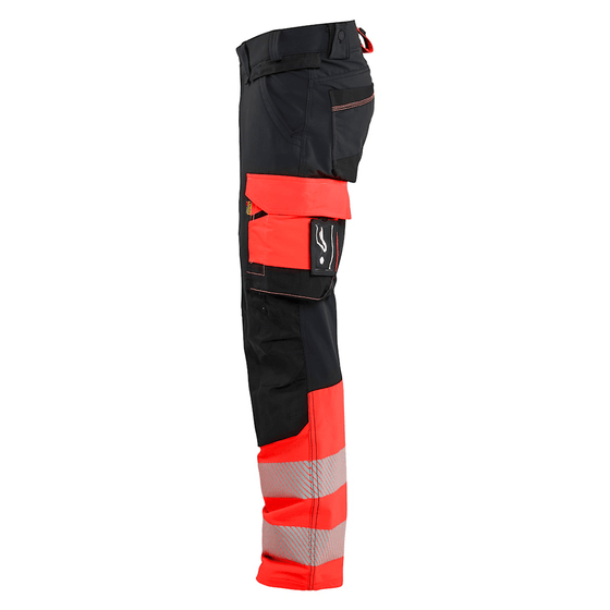 Blaklader 1126 Hi-Vis 4-Way Stretch Kneepad Trousers Black/Red - Workwear Nation Ltd