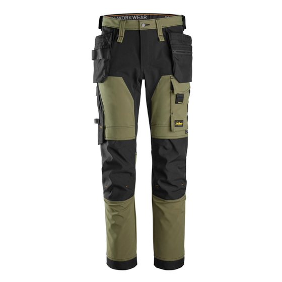 Snickers 6275 AllroundWork, 4-way Stretch Trousers Holster Pockets Khaki Green