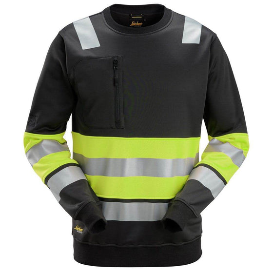 Snickers 8031 High-Vis Class 1 Sweatshirt Black / Hi-Vis Yellow / Medium