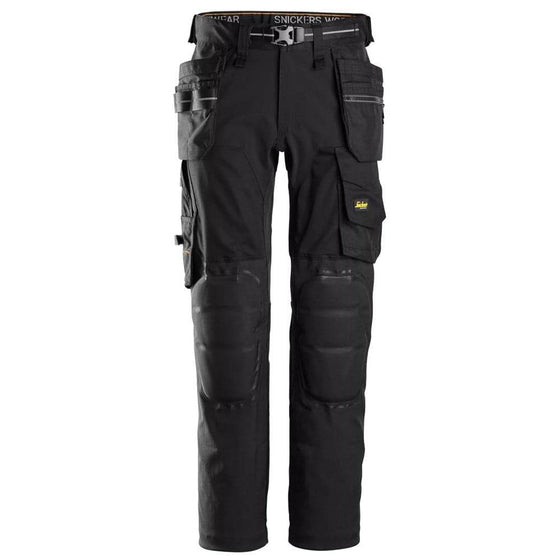 Snickers 6590 AllroundWork Stretch Trousers Capsulized Kneepads Holster Pockets Black / 52 (36" Waist, 32" Leg)