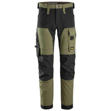  Snickers 6375 AllroundWork 4-way Stretch Trousers Khaki Green / Black / 100 (35" Waist, 30" Leg)
