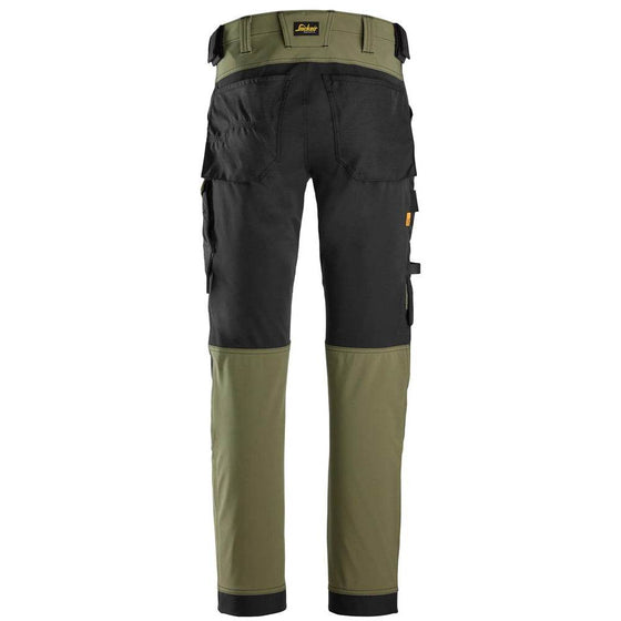Snickers 6375 AllroundWork 4-way Stretch Trousers Khaki Green / Black / 100 (35" Waist, 30" Leg)