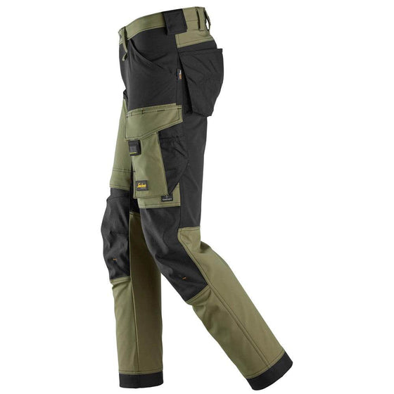 Snickers 6375 AllroundWork 4-way Stretch Trousers Khaki Green / Black / 100 (35" Waist, 30" Leg)