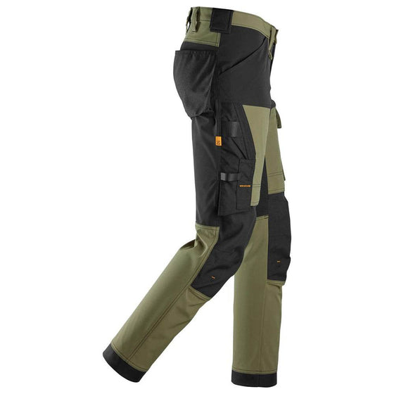 Snickers 6375 AllroundWork 4-way Stretch Trousers Khaki Green / Black / 100 (35" Waist, 30" Leg)