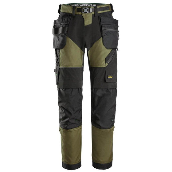 Snickers 6902 FlexiWork, Kneepad Holster Pocket Work Trousers Khaki Green - Workwear Nation Ltd
