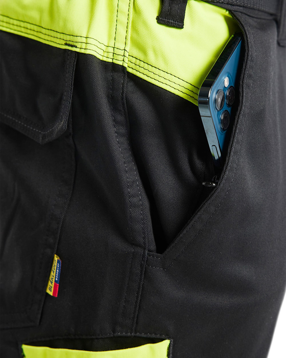 Blaklader 1448 Industry Stretch Kneepad Trousers Black/Hi-Vis Yellow