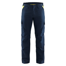  Blaklader 1448 Industry Stretch Kneepad Trousers Dark Navy Blue/Hi-Vis Yellow