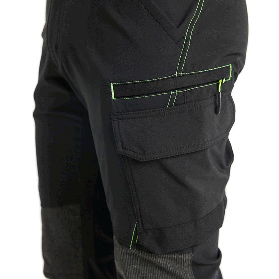 Blaklader 1422 4-Way Stretch Service Work Trousers Black / Hi-Vis Yellow