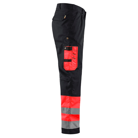 Blaklader 1584 Hi-Vis Professional Drivers Work Trousers Black / Red Only Buy Now at Workwear Nation!