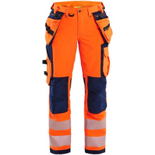  Blaklader 7197 Womens Hi-Vis 4-Way Stretch Holster Pocket Work Trouser Orange/Navy Blue / UK 14, Regular Leg