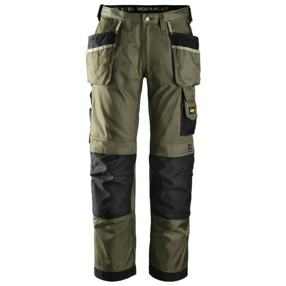 Snickers 3212 Craftsmen Holster Pocket Trousers, DuraTwill Olive Green / Black / Waist 47"- Leg 30"- Snickers Size: 120