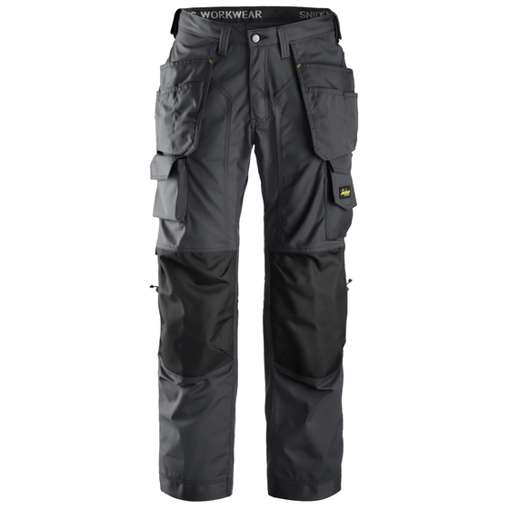 Snickers 3223 Floorlayer Holster Pocket Trousers, Rip-Stop Steel Grey / Black / Waist 35"- Leg 28" - Snickers Size: 196