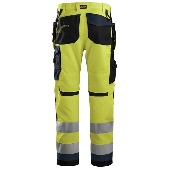 Snickers 6230 AllroundWork, Hi-Vis Trousers Holster Pockets+ CL2 Hi-Vis Yellow / Steel Grey / 33" Waist - 35" Leg - Snickers Size 148