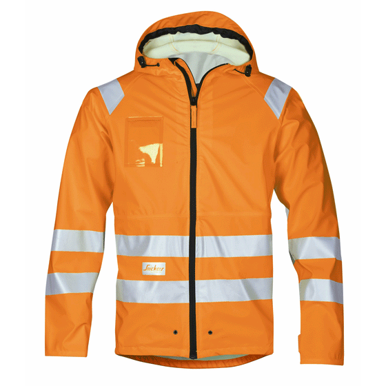Snickers 8233 Hi-Vis PU Rain Jacket, Class 3 Hi-Vis Orange / 3XL 