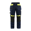 Blaklader 1555 Holster Pocket Craftsmen Work Trousers Dark Navy Blue/ Hi-Vis Yellow