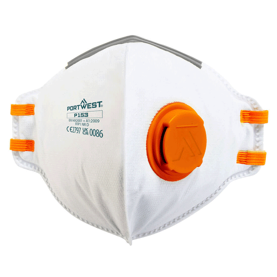 Portwest P153 FFP1 Valved Dolomite Fold Flat Respirator Face Mask (Pk20)