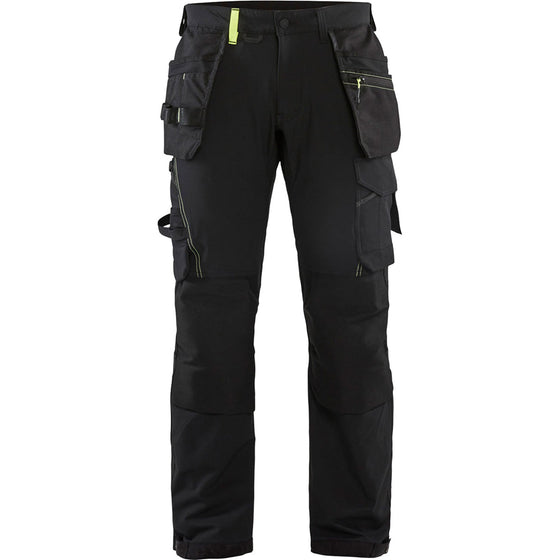 Blaklader 1522 Craftsmen 4-Way Stretch Trousers with Holster Pockets Black / Yellow Only Buy Now at Workwear Nation!
