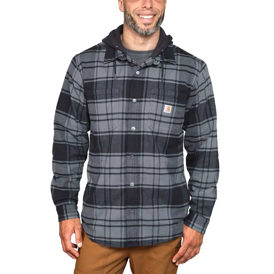 Carhartt 105621 Rugged Flex Relaxed Fit Flannel Fleece Lined Hooded Jac Shirt Only Buy Now at Workwear Nation!