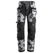  Snickers 6902 FlexiWork, Kneepad Holster Pocket Work Trousers Grey Camo Only Buy Now at Workwear Nation!