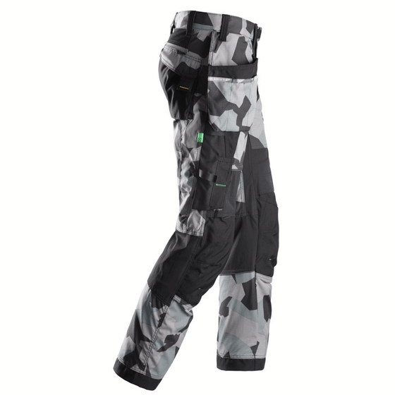 Snickers 6902 FlexiWork, Kneepad Holster Pocket Work Trousers Grey Camo Only Buy Now at Workwear Nation!
