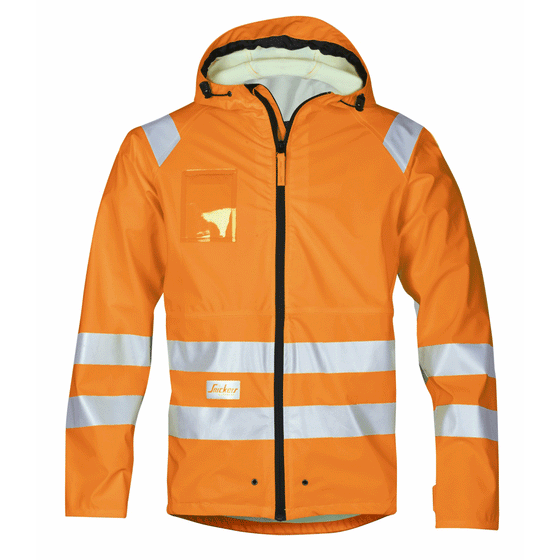 Snickers 8233 Hi-Vis PU Rain Jacket, Class 3 Various Colours Only Buy Now at Workwear Nation!